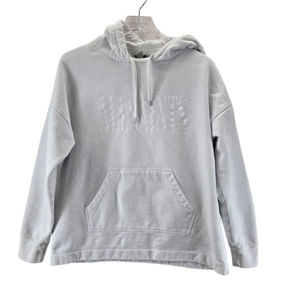 Allsaints Etie Hoody Sweatshirt Mens Small‎ All White Logo 100% Cotton Designer